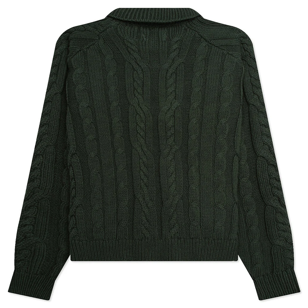 Cable Zip Henley - Green - Image 2