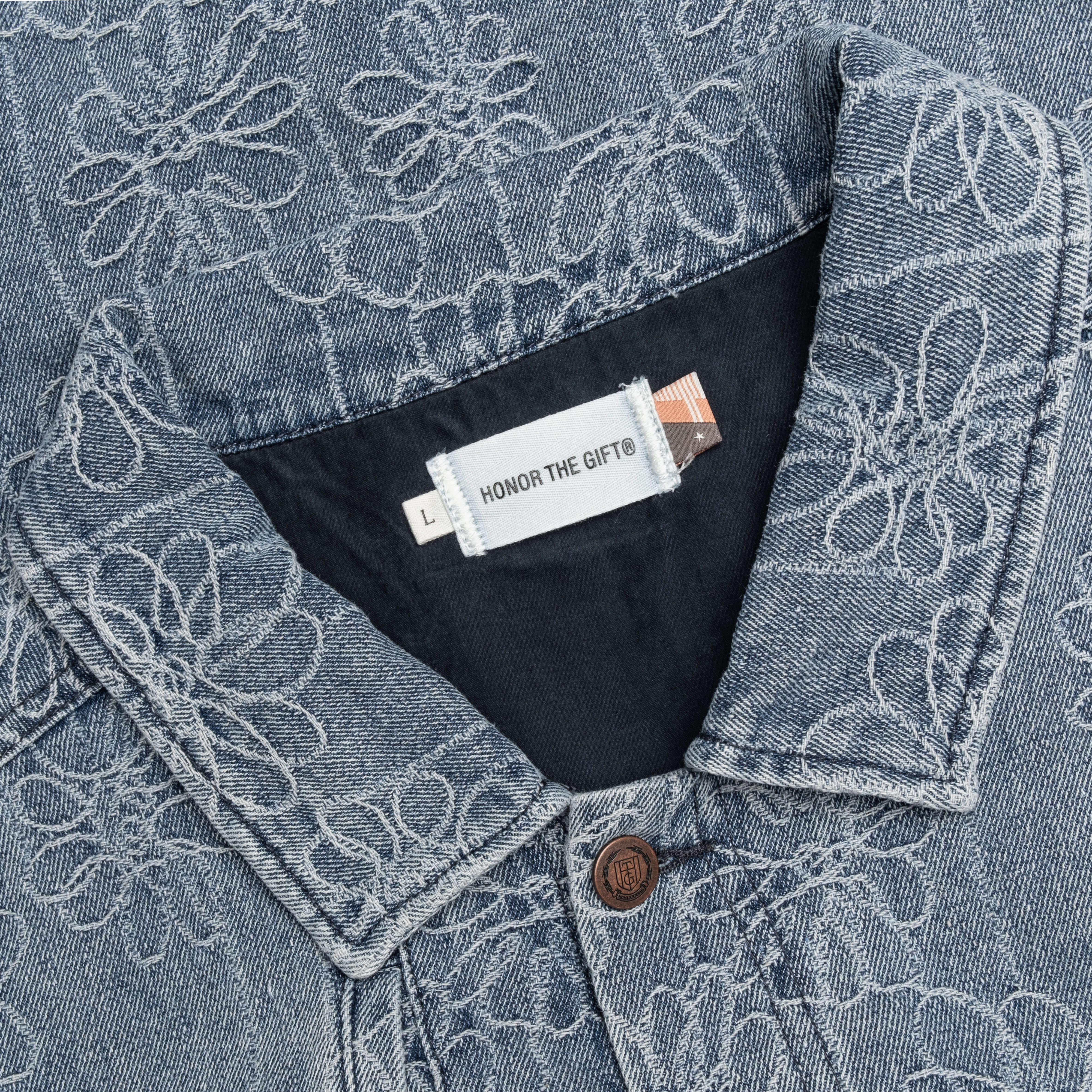 Floral Denim Jacket - Light Indigo - Image 3