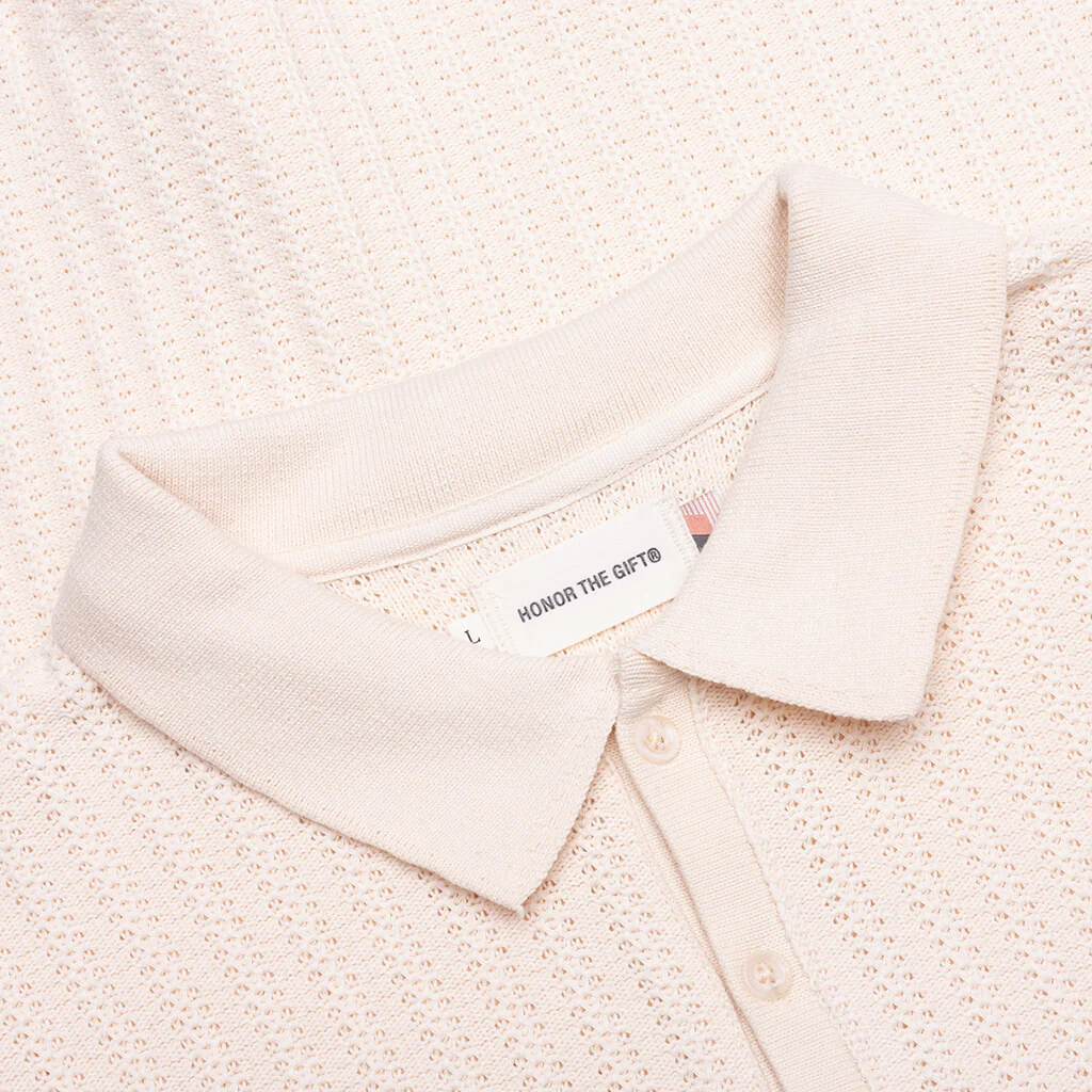 Long Sleeve Knit Polo - Bone - Image 3