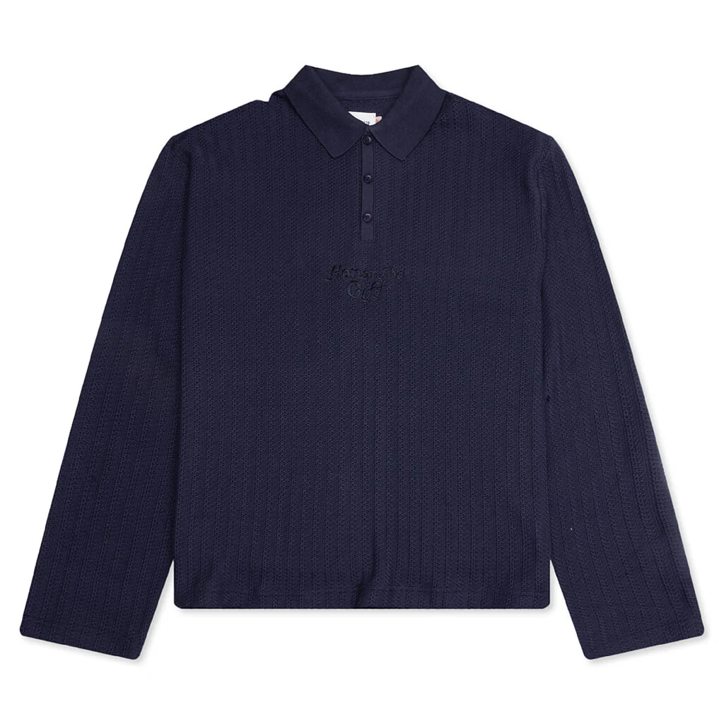 Long Sleeve Knit Polo - Navy