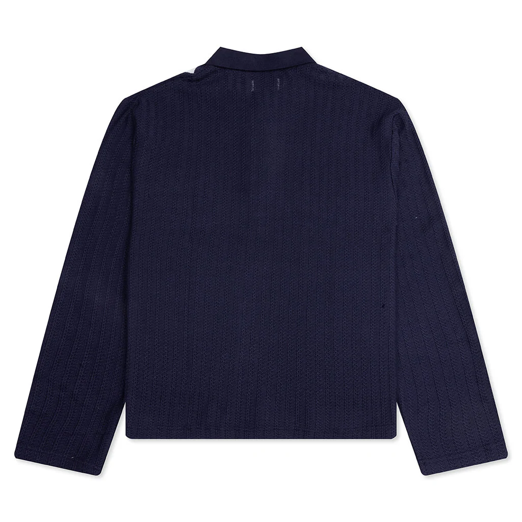 Long Sleeve Knit Polo - Navy - Image 2