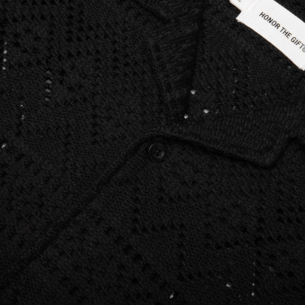 Pointelle Crochet Camp Collar - Black - Image 3