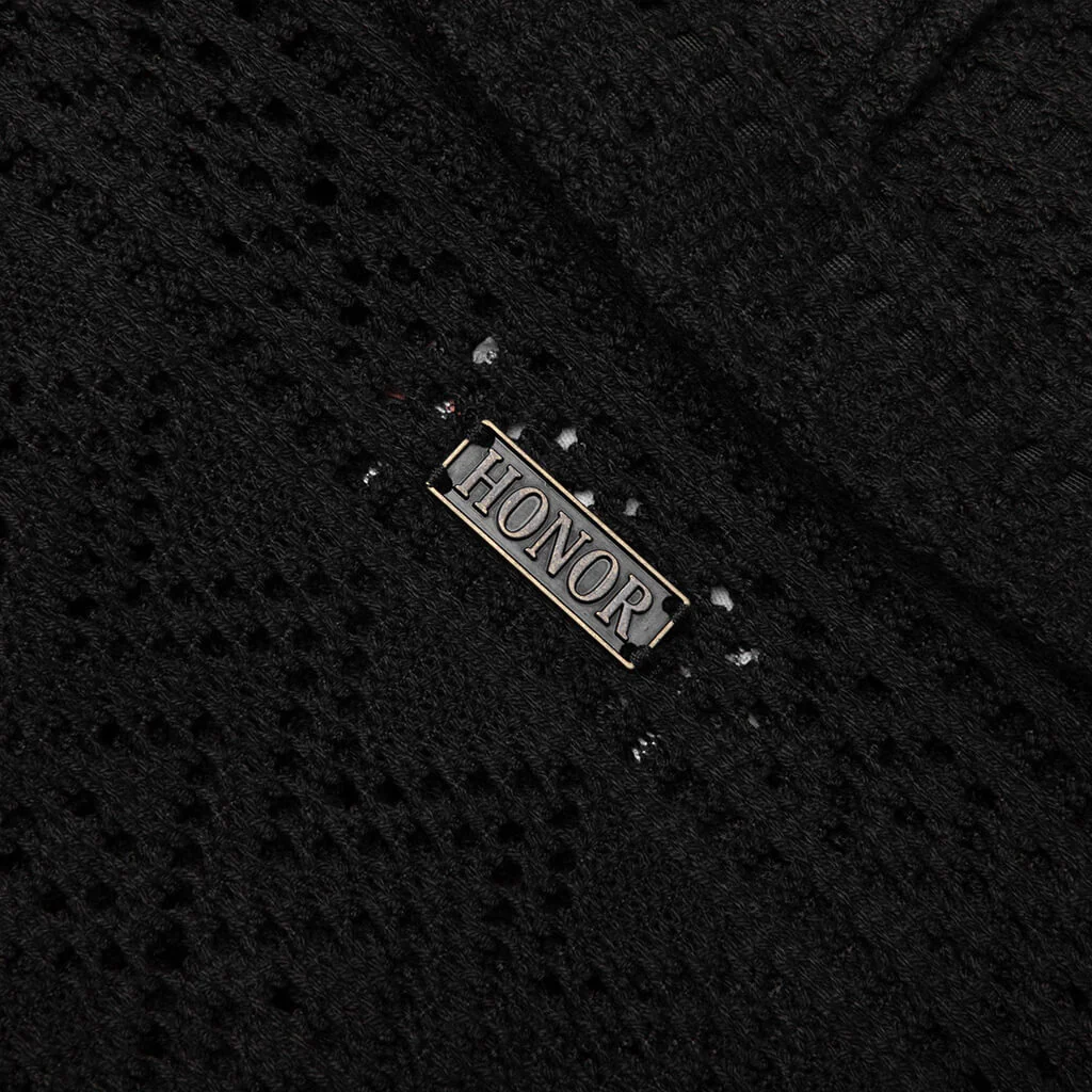 Pointelle Crochet Camp Collar - Black - Image 4
