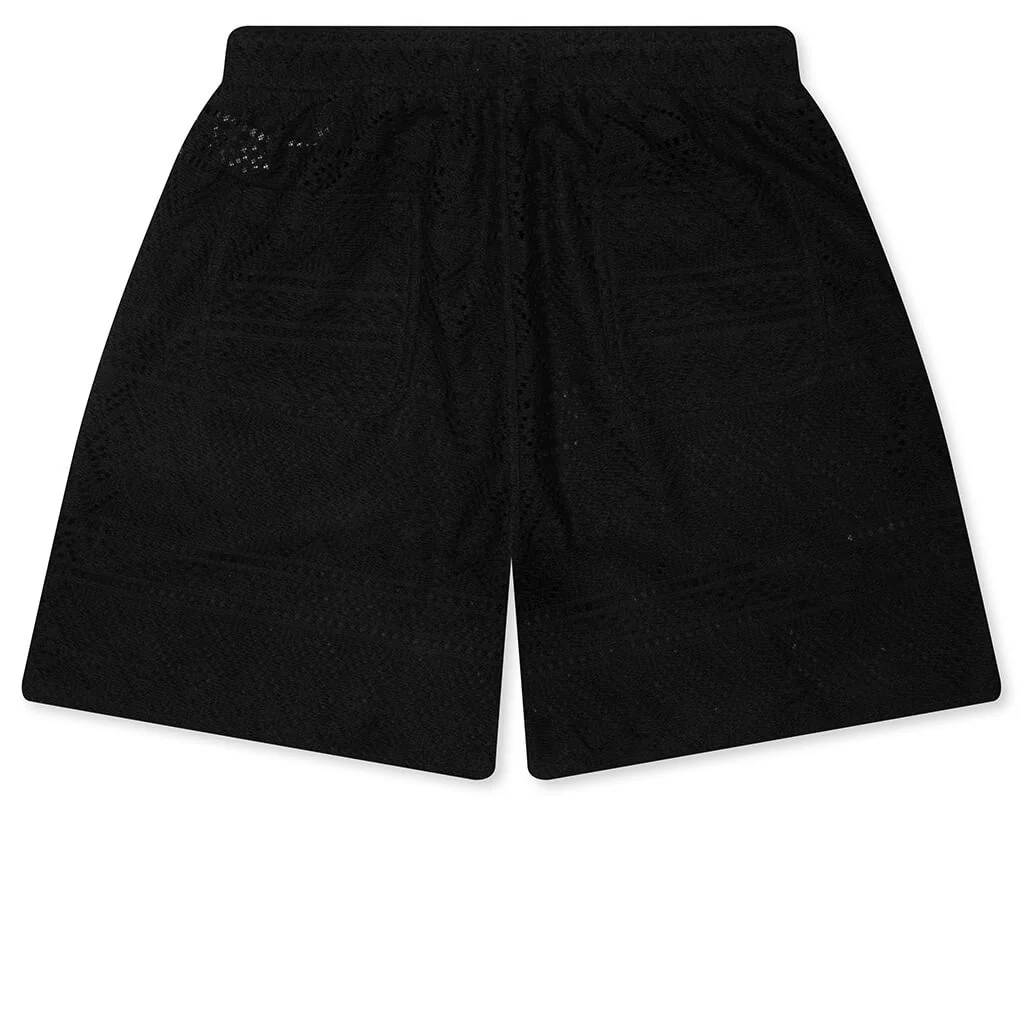 Pointelle Crochet Drawcord 7" Shorts - Black - Image 2