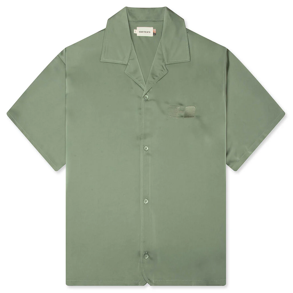 Satin Chest Logo Camp Collar - Sage