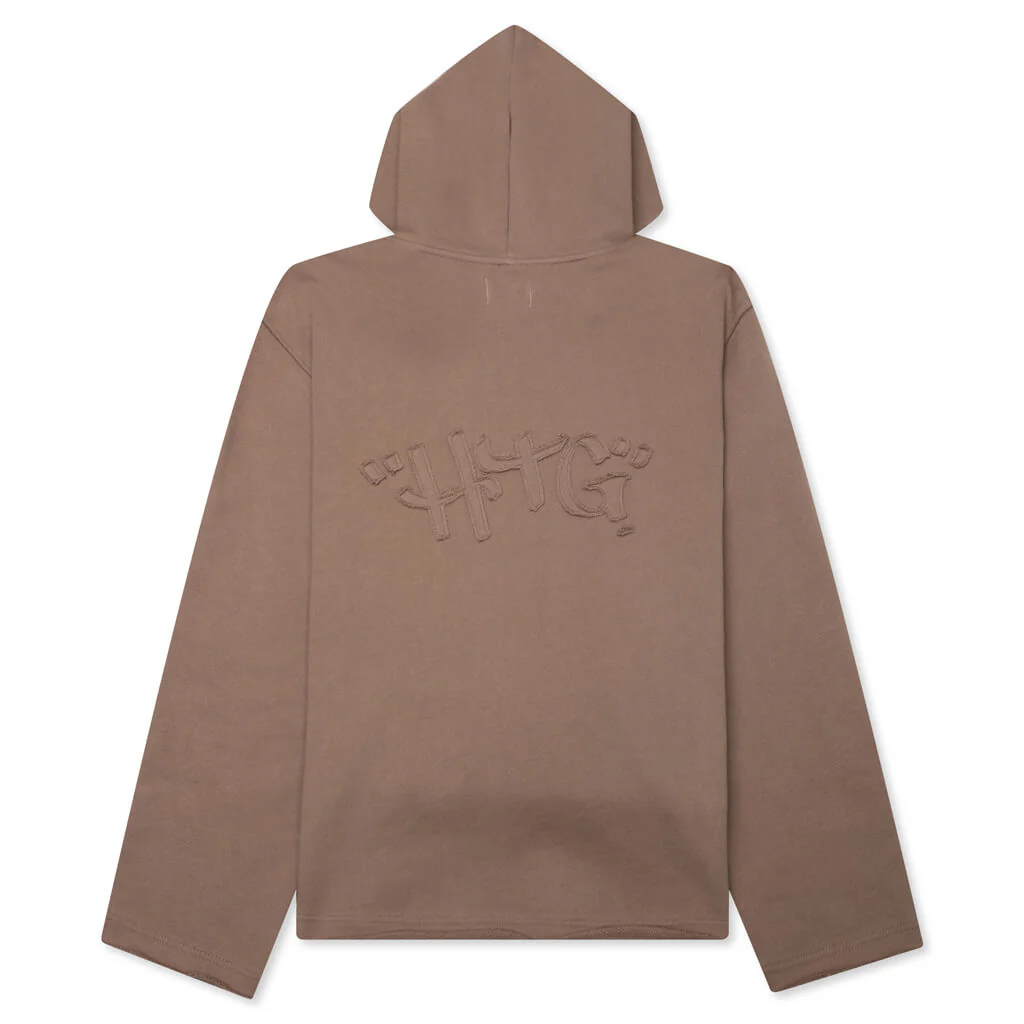 Script Embroidered Hoodie - Light Brown - Image 2