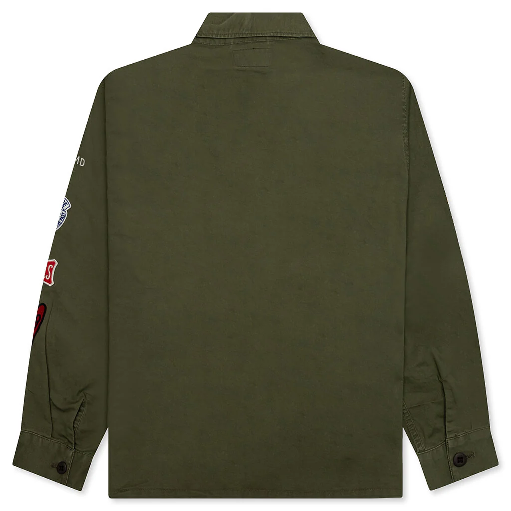 Patched Military Shirt - Olive Drab - Image 2