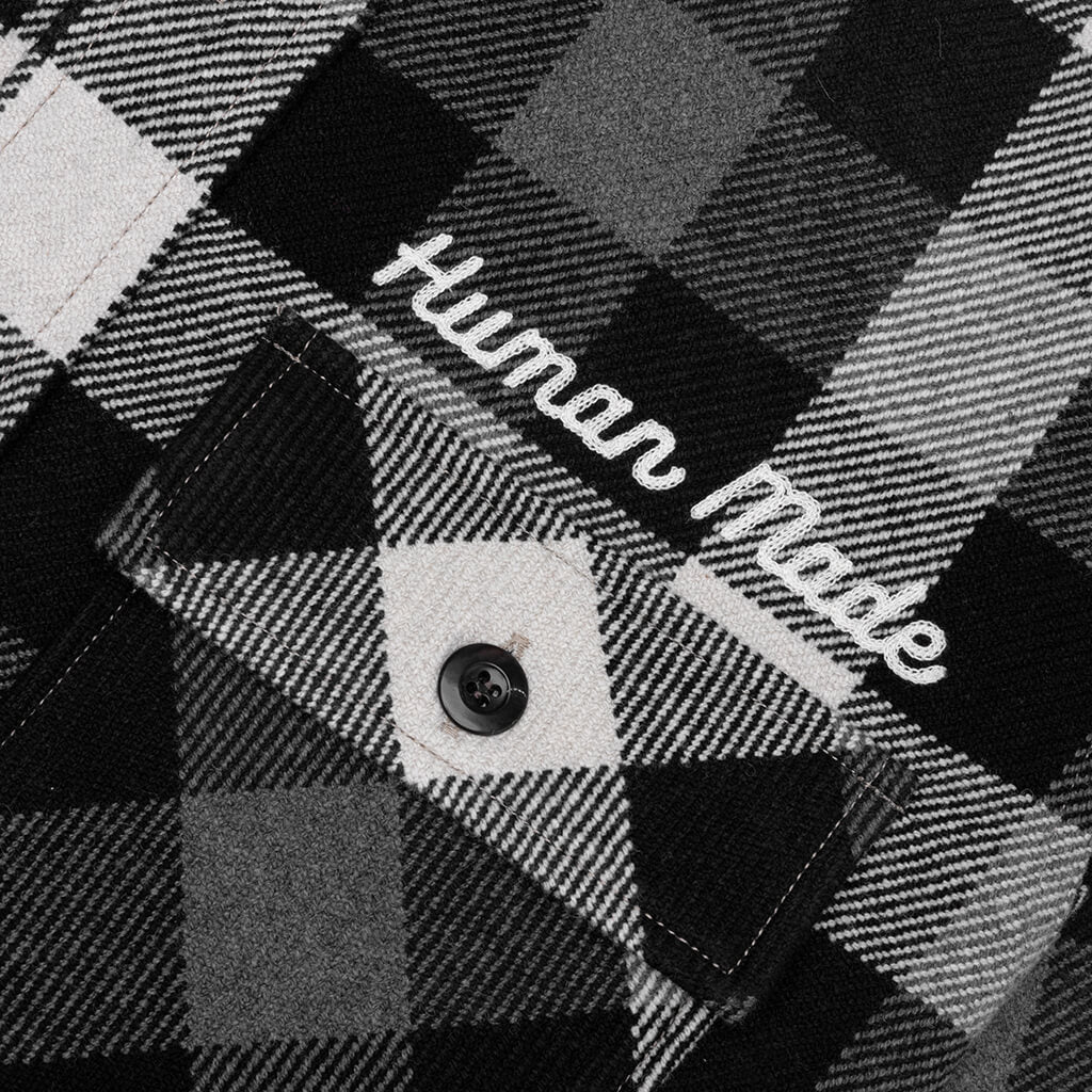 Wool Check Shirt Jacket - Black - Image 3