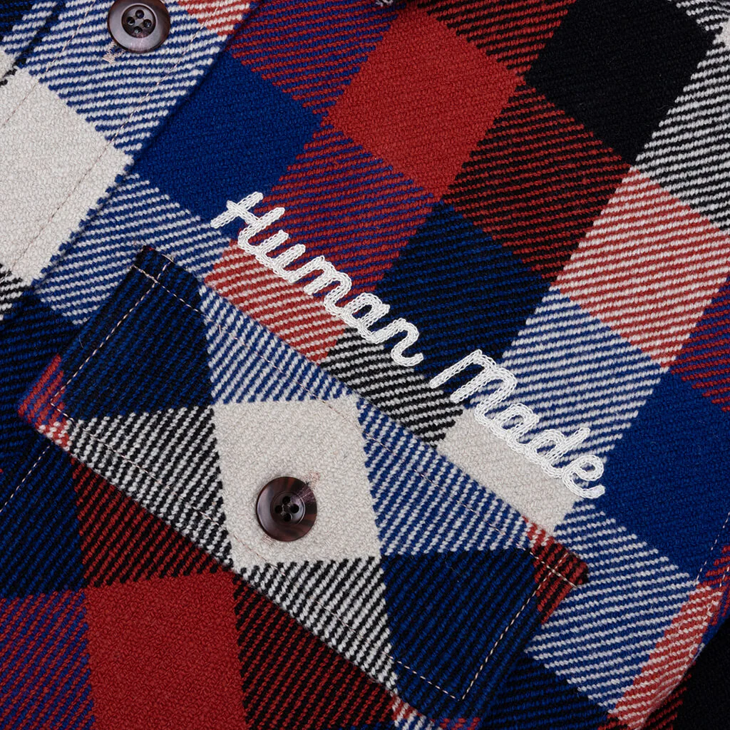 Wool Check Shirt Jacket - Red - Image 3