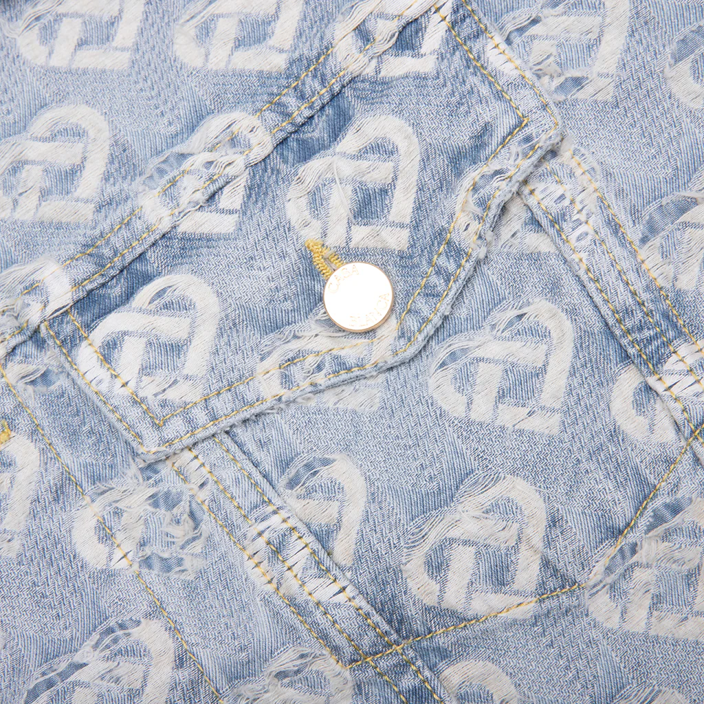 Jacquard Denim Jacket - Washed Indigo - Image 3