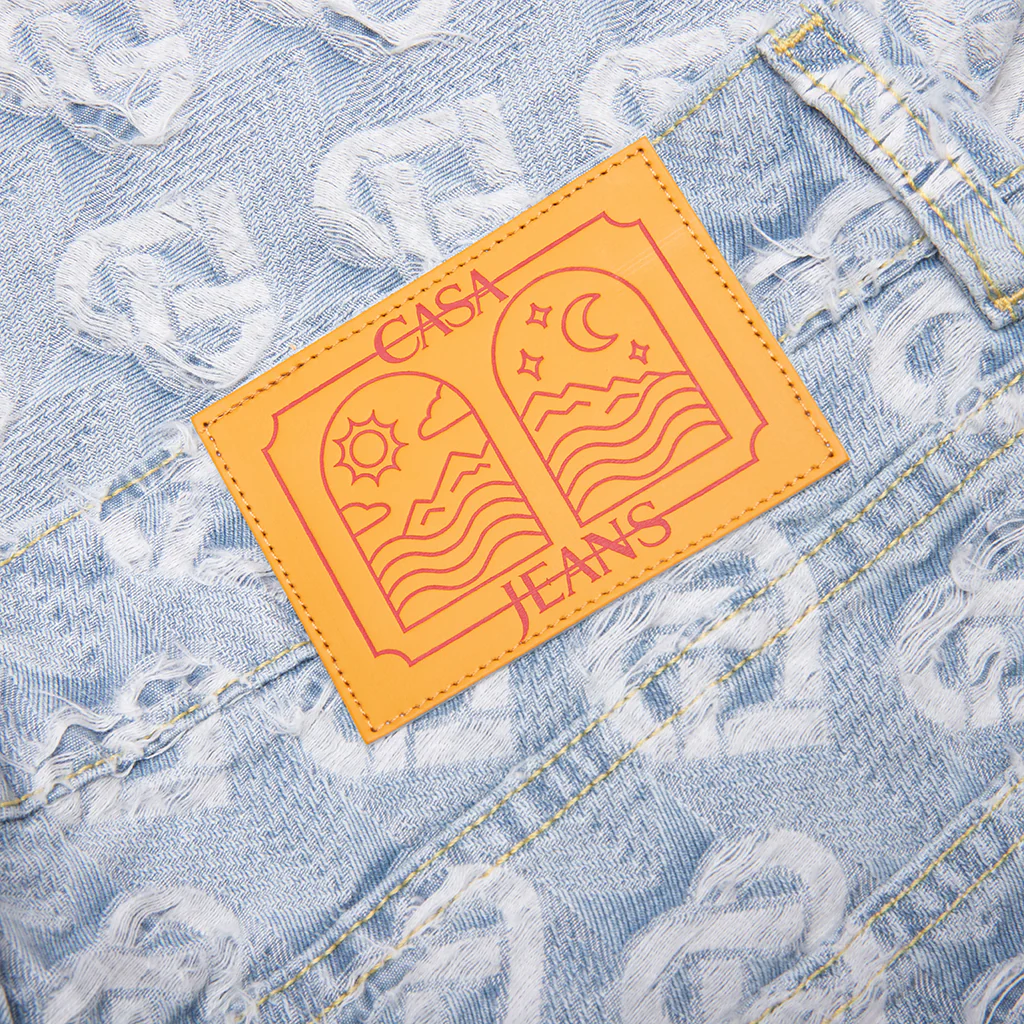 Jacquard Denim Jeans - Washed Indigo - Image 4