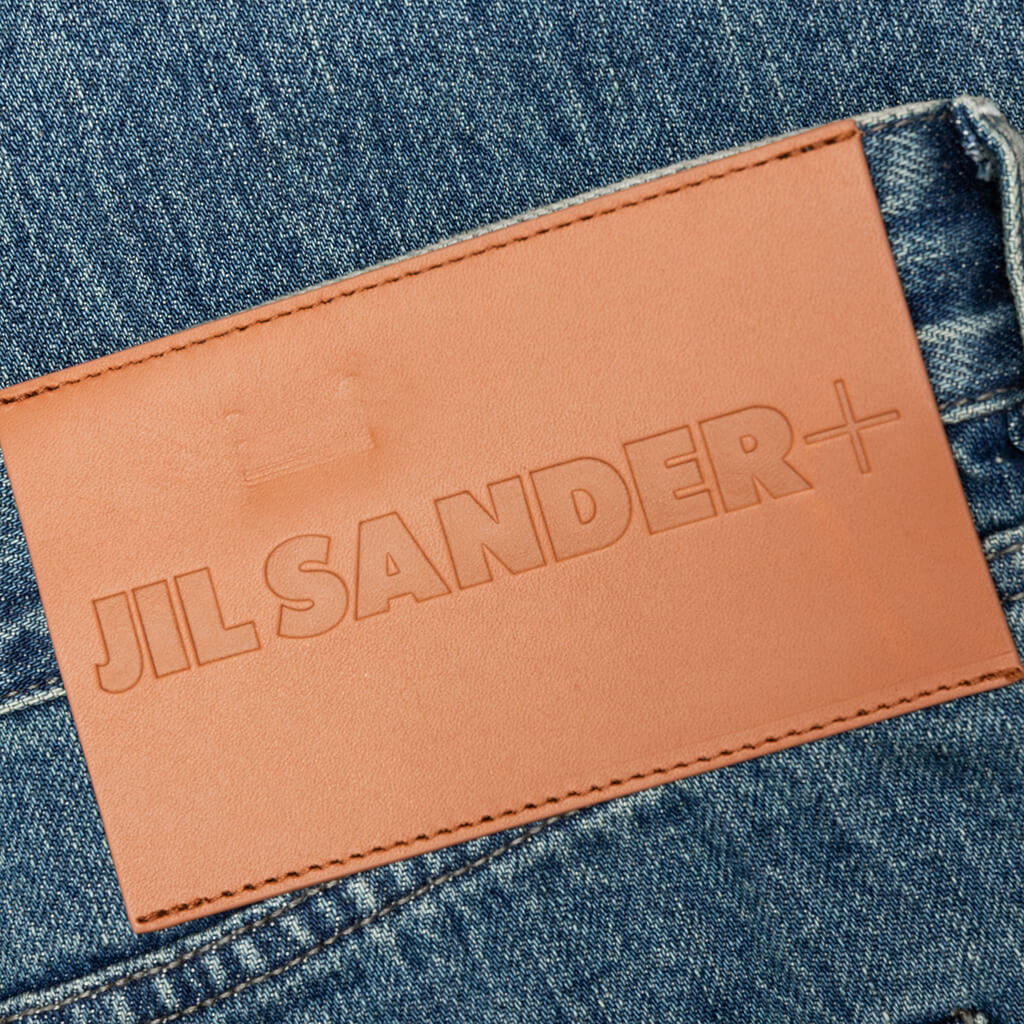 Washed and Bleached Raw Denim Trousers - Blue - Image 5