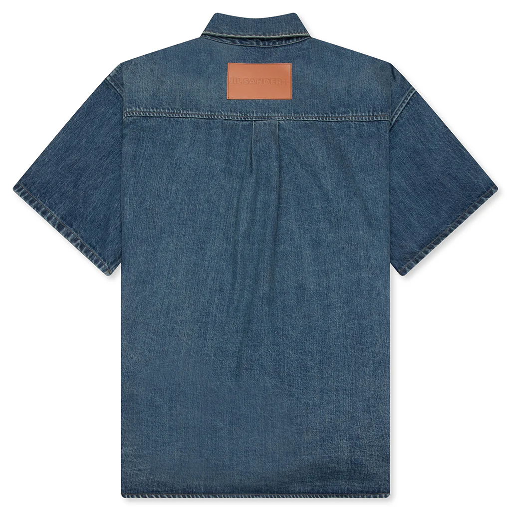 Washed and Bleached Raw Denim Shirt - Blue - Image 2