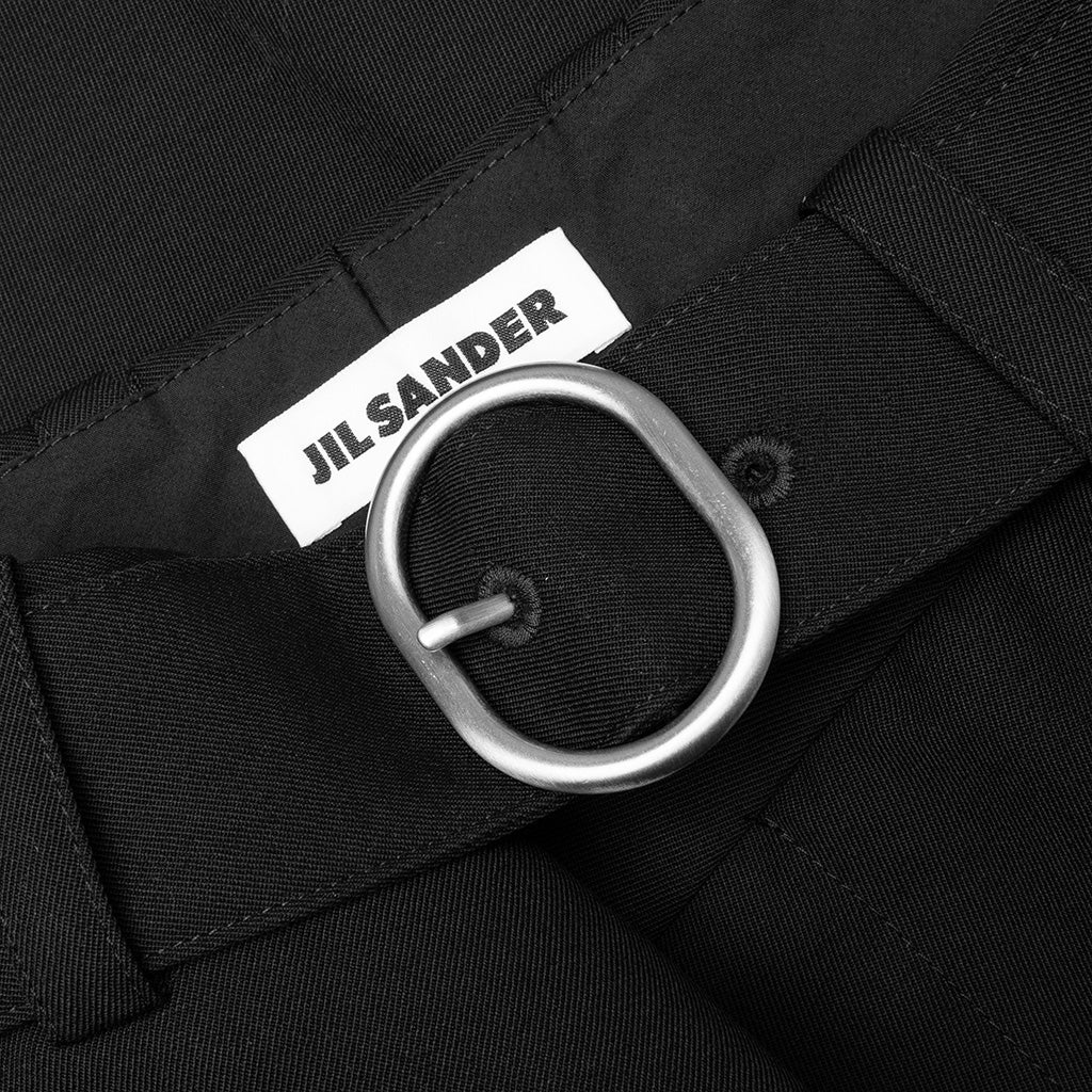 Gabardine Belted Trousers - Black - Image 3