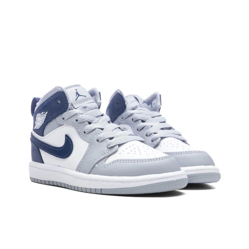 Jordan 1 Mid (PS) - White/Midnight Navy/Wolf Grey - Image 2