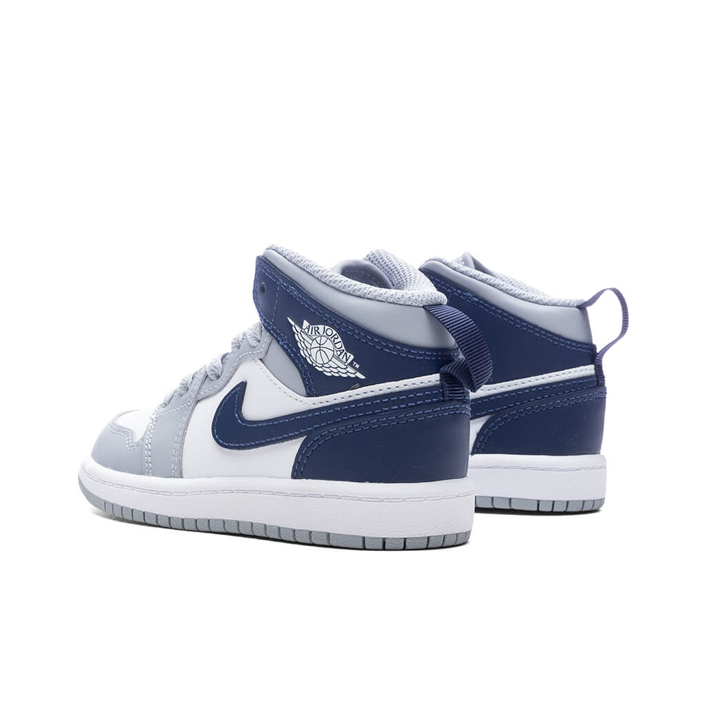 Jordan 1 Mid (PS) - White/Midnight Navy/Wolf Grey - Image 3