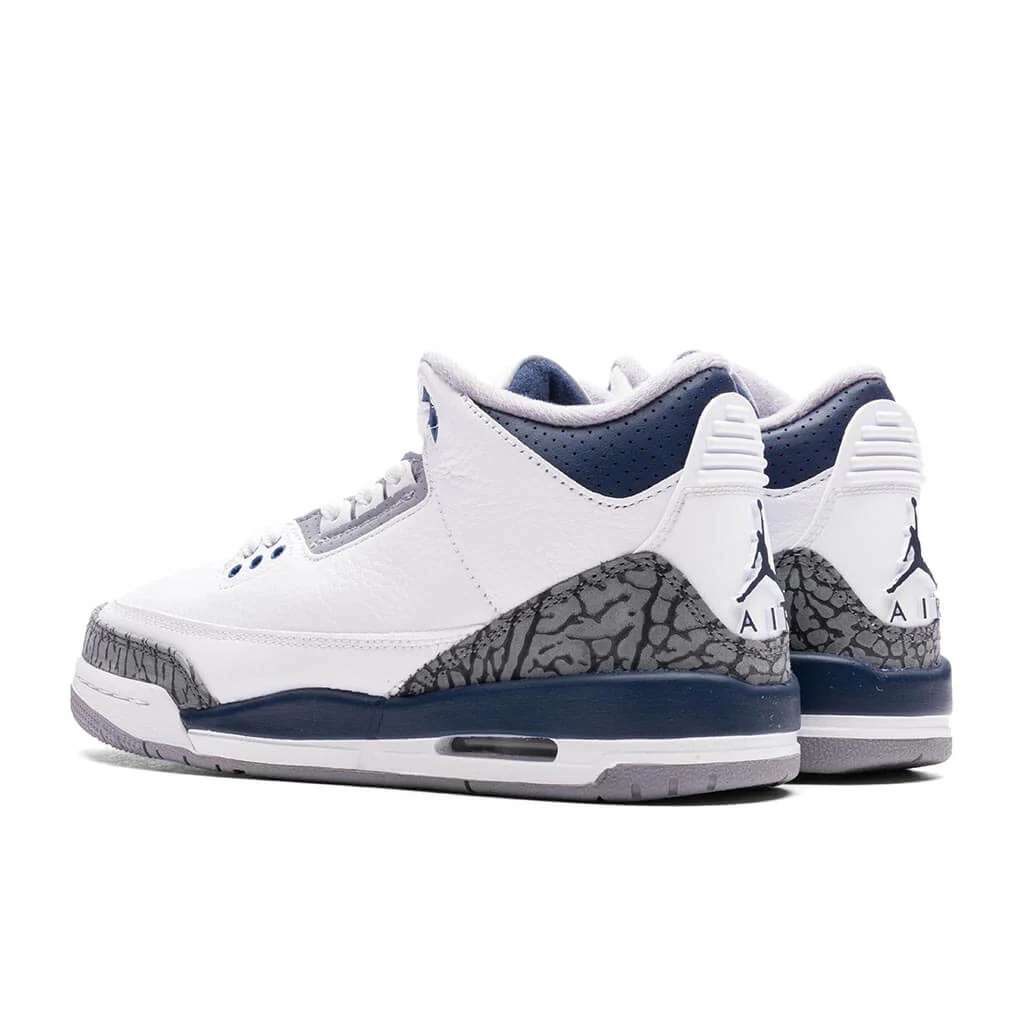 Air Jordan 3 Retro (GS) - White/Midnight Navy/Cement Grey - Image 3