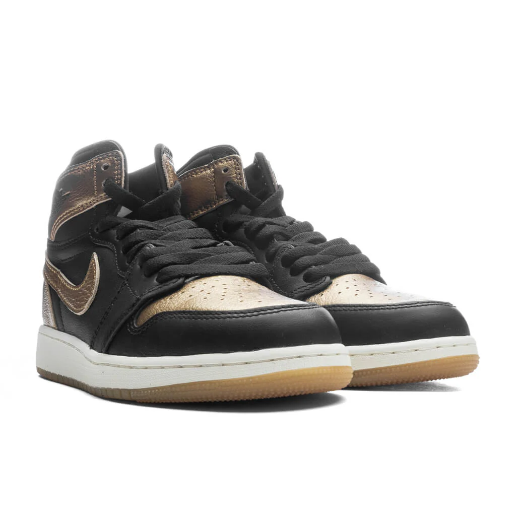 Air Jordan 1 Retro High OG (GS) 'Black and Gold' - Black/Metallic Gold/Sail - Image 2