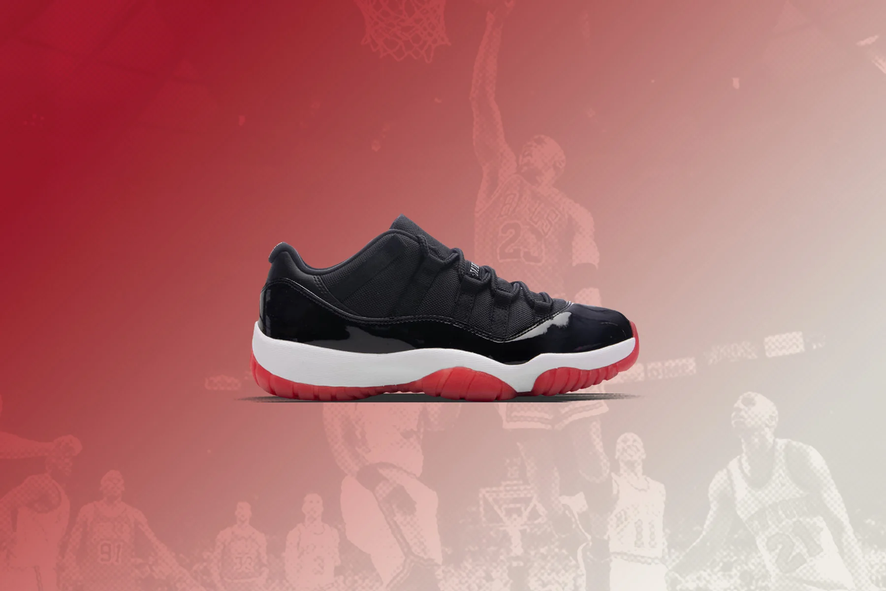Air Jordan 11 Retro Low 'Bred' (GS) - Black/Varsity Red/White - Image 5
