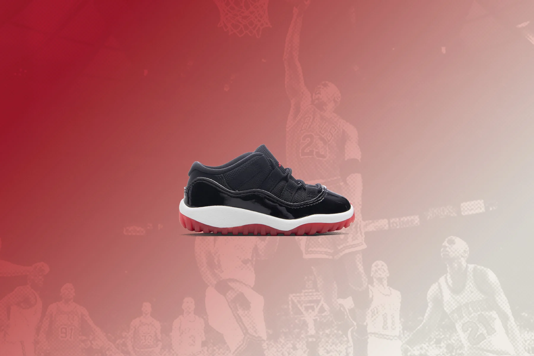 Air Jordan 11 Retro Low 'Bred' (TD) - Black/Varsity Red/White - Image 5