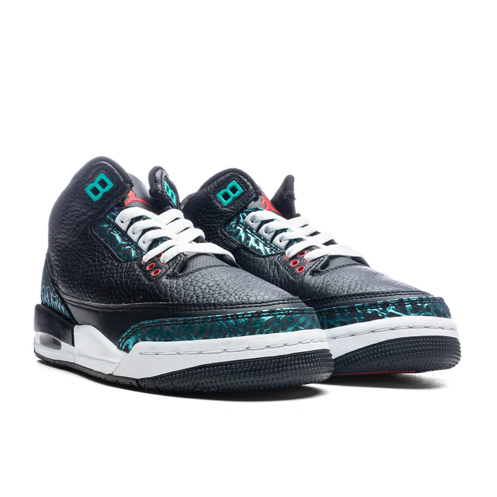 Air Jordan 3 Retro (GS) 'Moto' - Black/Siren Red/Hyper Jade - Image 2