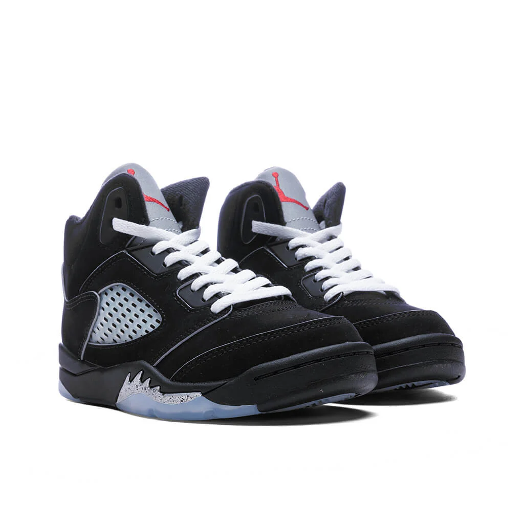 Air Jordan 5 Retro OG 'Black Metallic Reimagined' (PS) - Black/White/Metallic Silver/Fire Red - Image 2