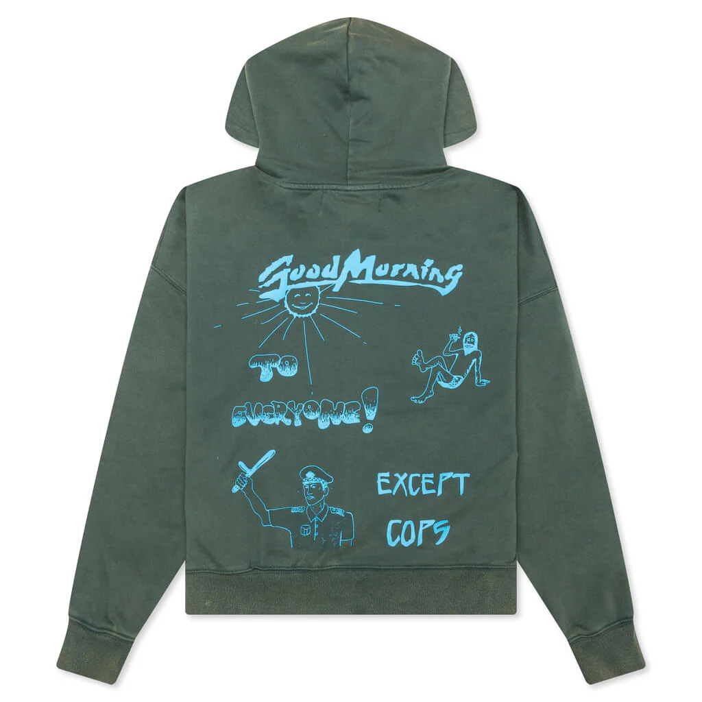 Good Morning Cops Vintage Wash Zip Hoodie - Washed Green - Image 2
