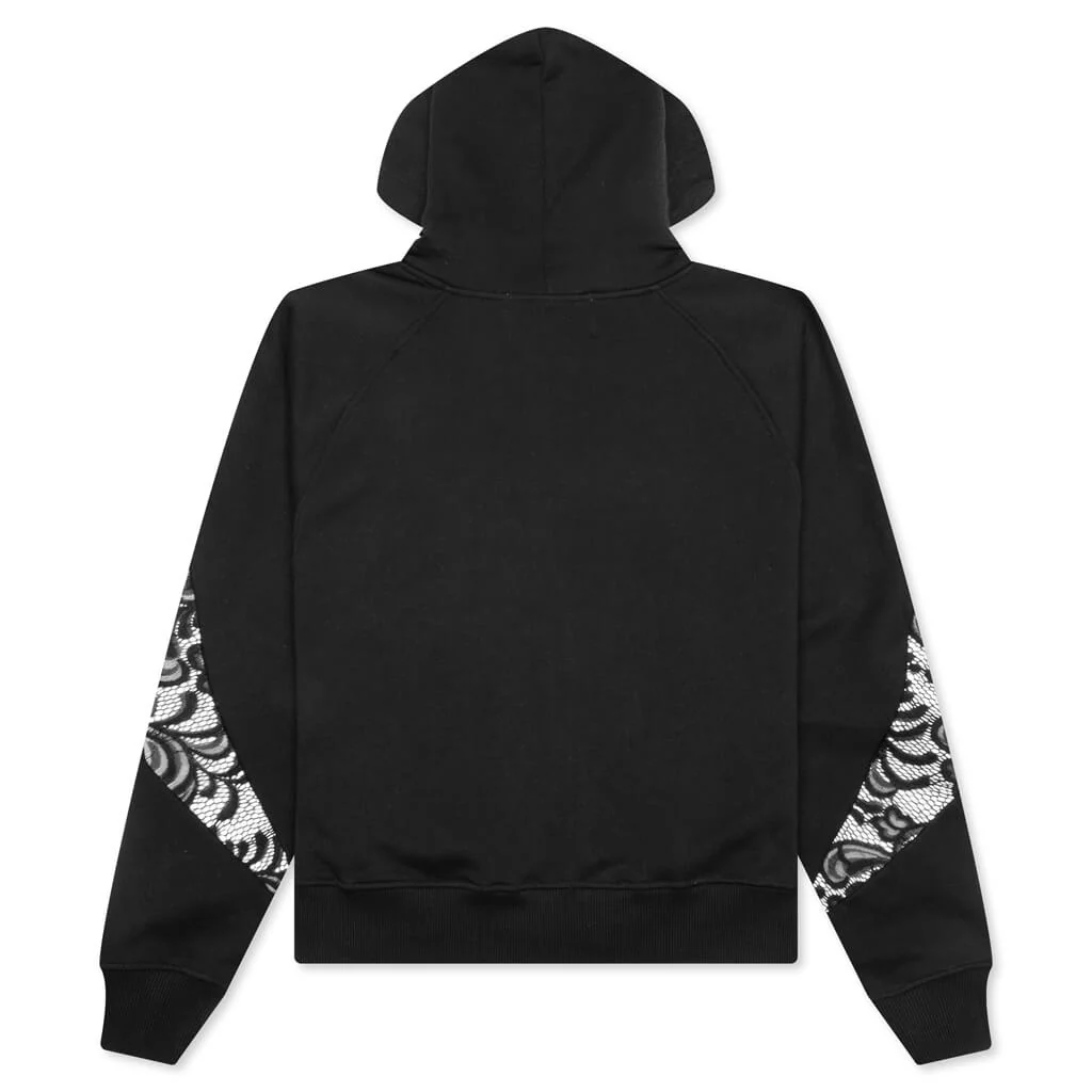 Lace Panel Hoodie - Black - Image 2