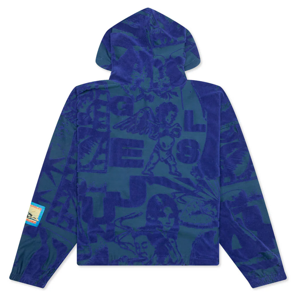 Terry Towelling Hoodie - Blue/Green - Image 2