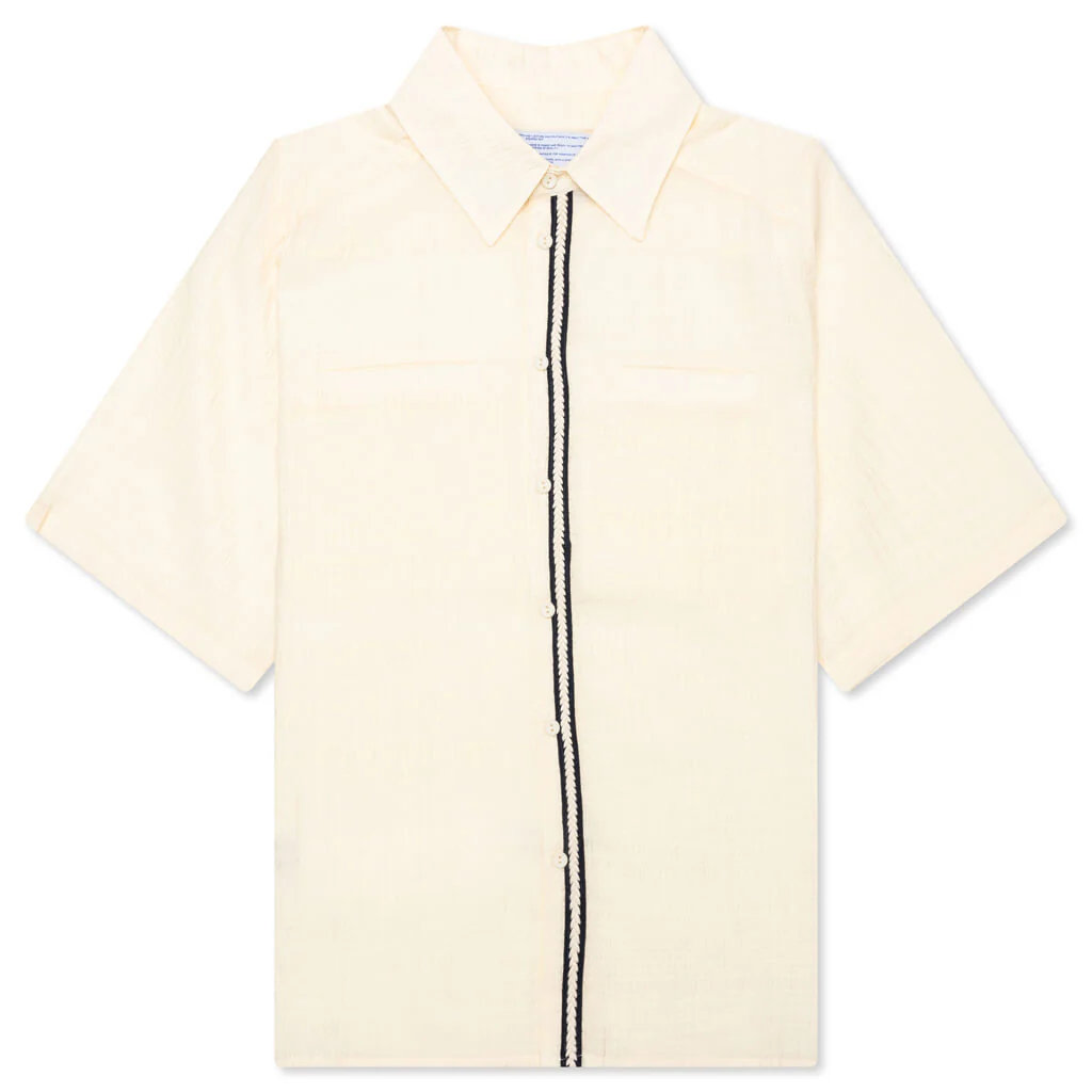 Weave Trim Button Up Shirt - Cream