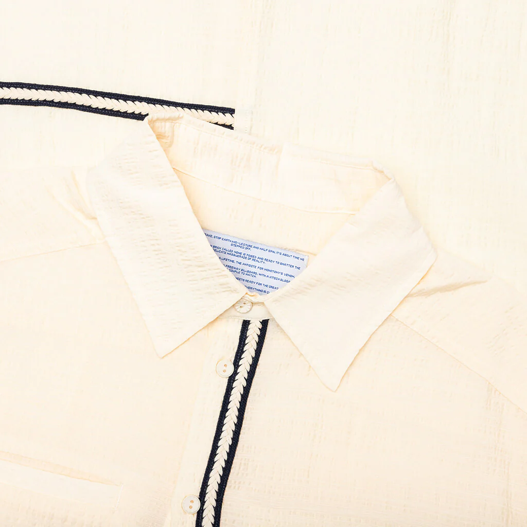 Weave Trim Button Up Shirt - Cream - Image 3