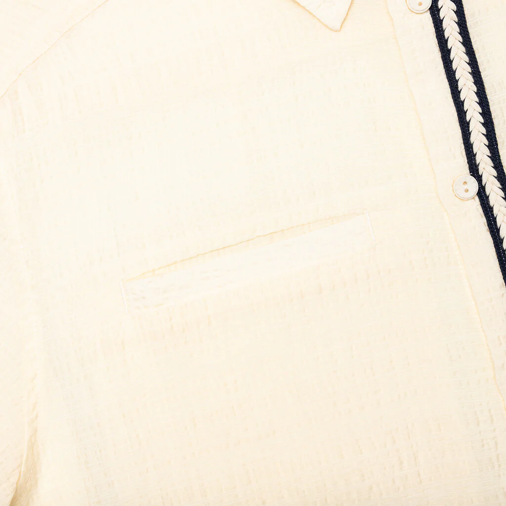 Weave Trim Button Up Shirt - Cream - Image 4