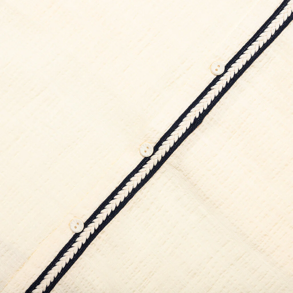 Weave Trim Button Up Shirt - Cream - Image 5