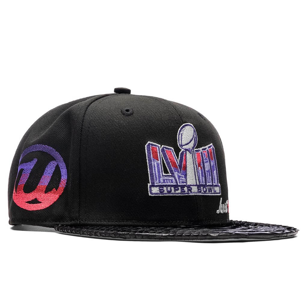 Just Don x Usher Super Bowl LVIII 9FIFTY Snapback Hat - Black/Black Python - Image 6