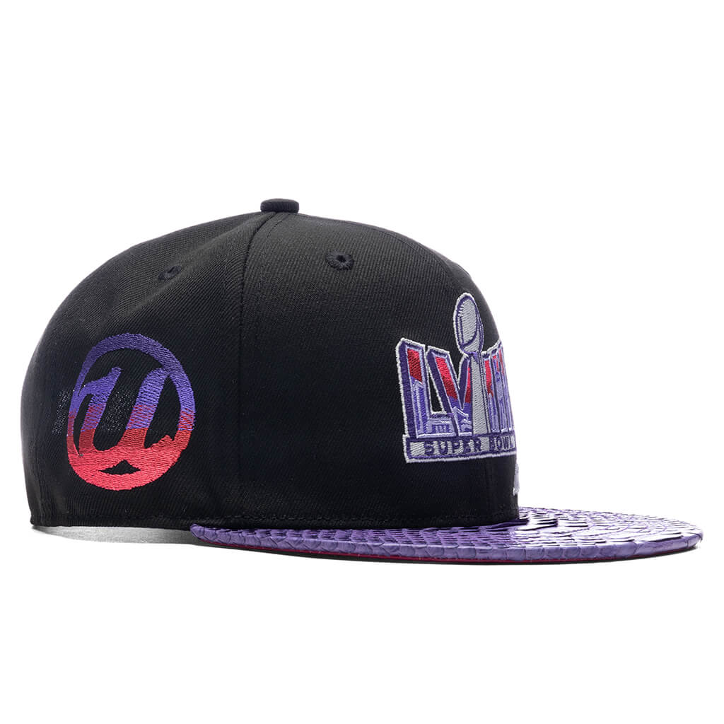 Just Don x Usher Super Bowl LVIII 9FIFTY Snapback Hat - Black/Purple Python - Image 3