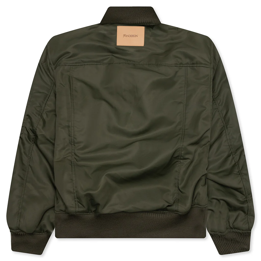 Oversized Curved Hem Bomber Jacket - Olive - Image 2
