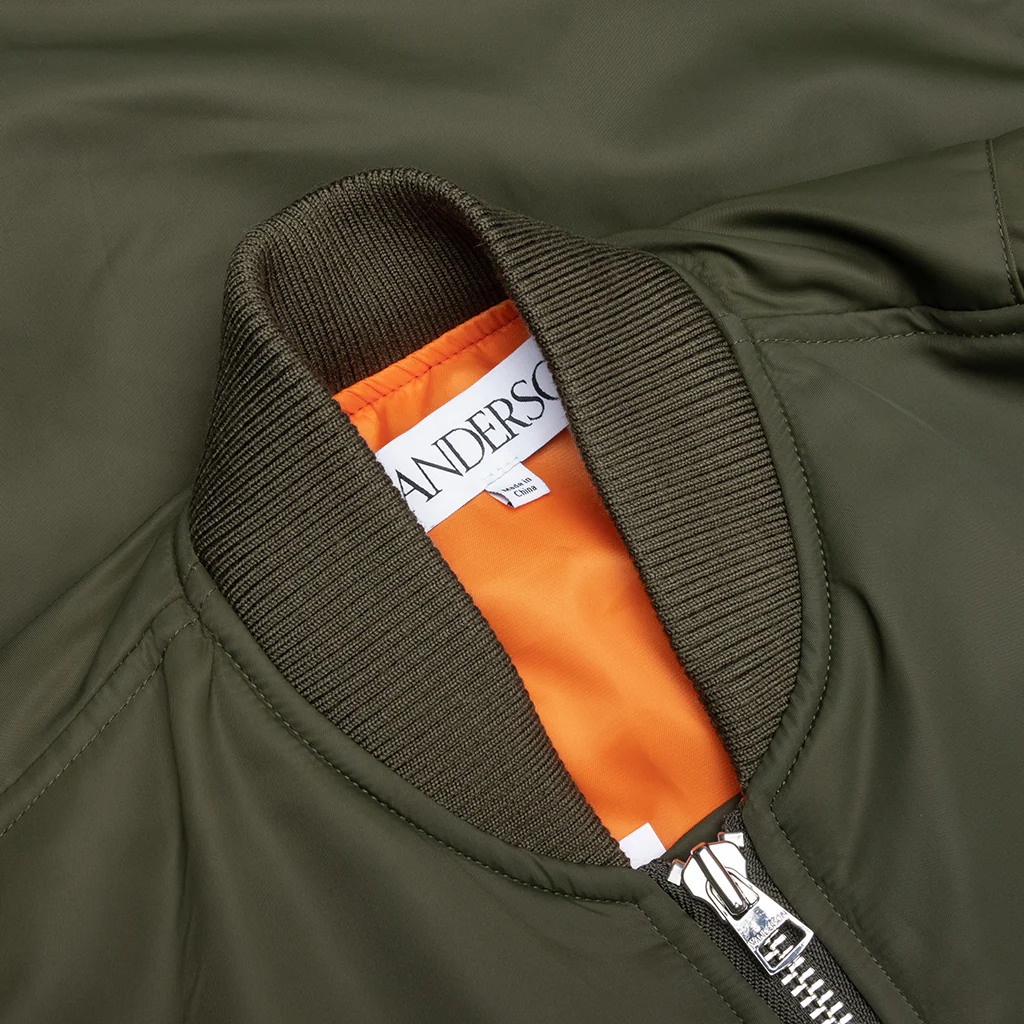 Oversized Curved Hem Bomber Jacket - Olive - Image 3