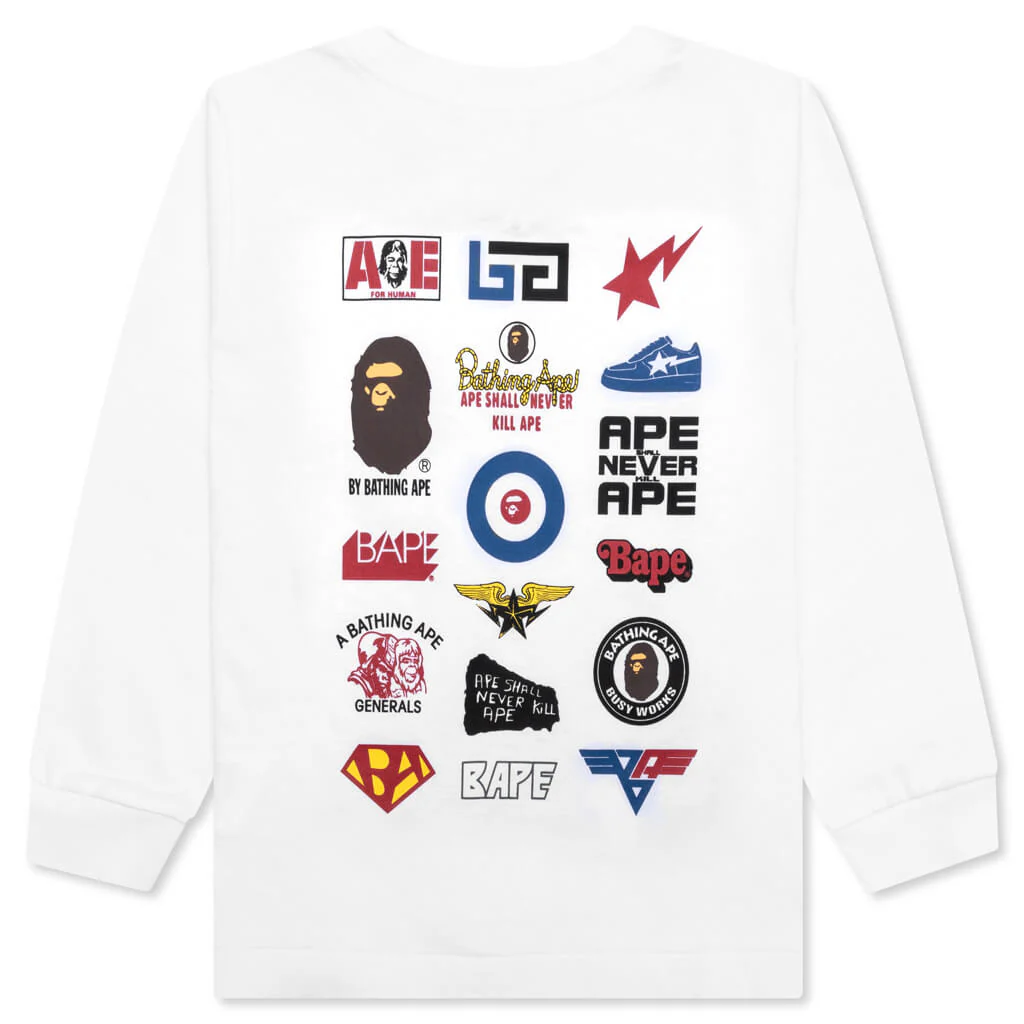Kid's Multi Logo L/S Tee - White - Image 2