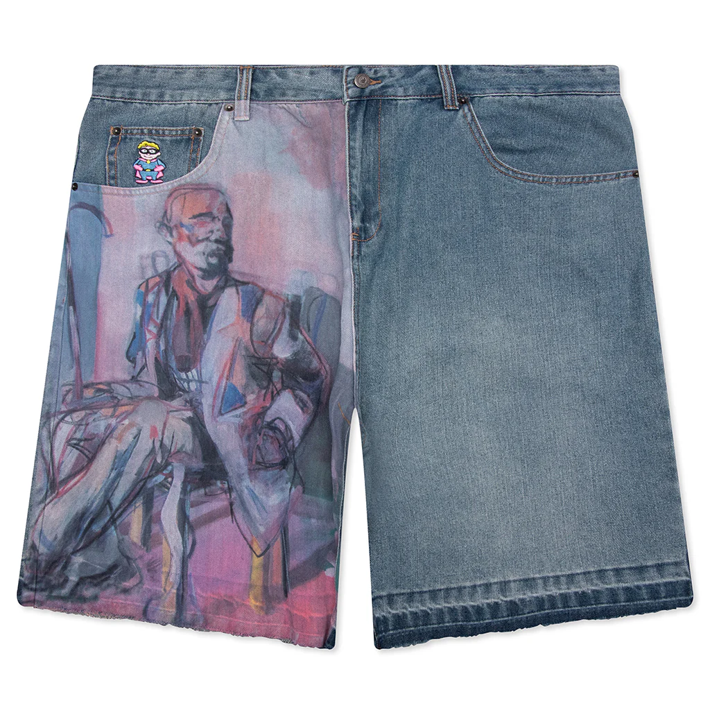 Painted Panel Shorts - Light Wash