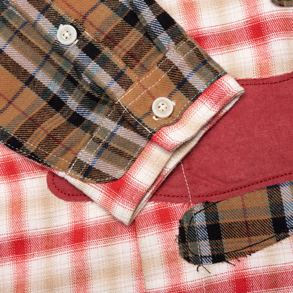 Patchwork Face Flannel Shirt - Red - Image 5
