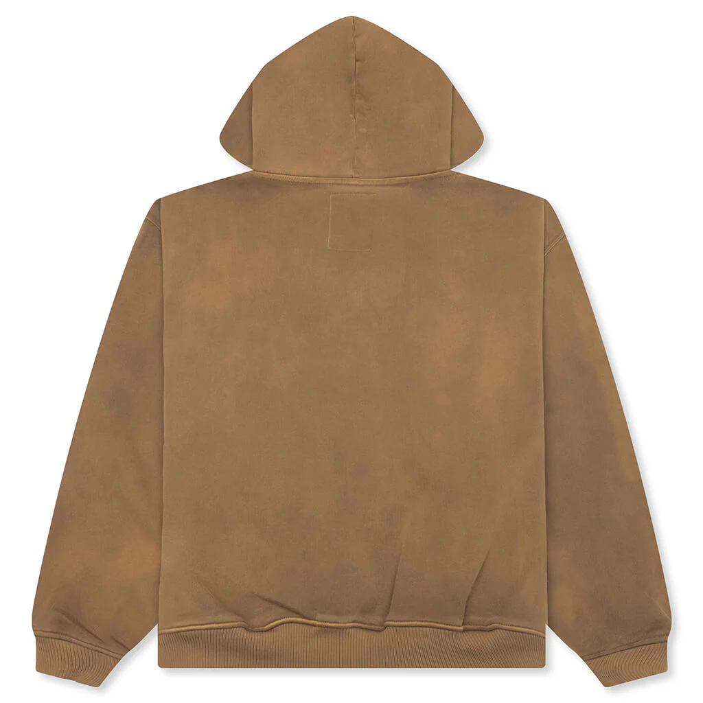 Patchwork Face Heavyweight Zip Up Hoodie - Dark Brown - Image 2