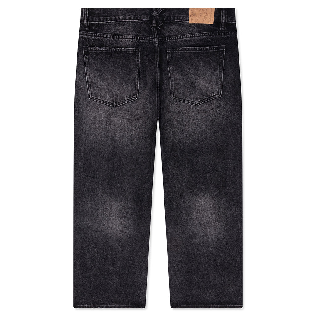 Rhinestone Face Jeans - Black - Image 2