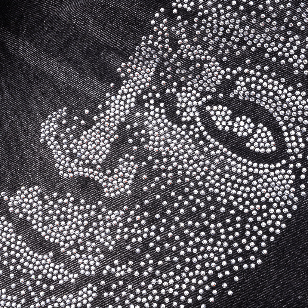 Rhinestone Face Jeans - Black - Image 4