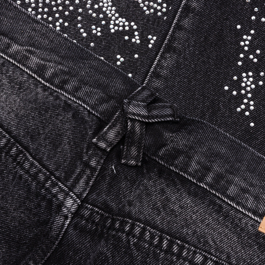 Rhinestone Face Jeans - Black - Image 5
