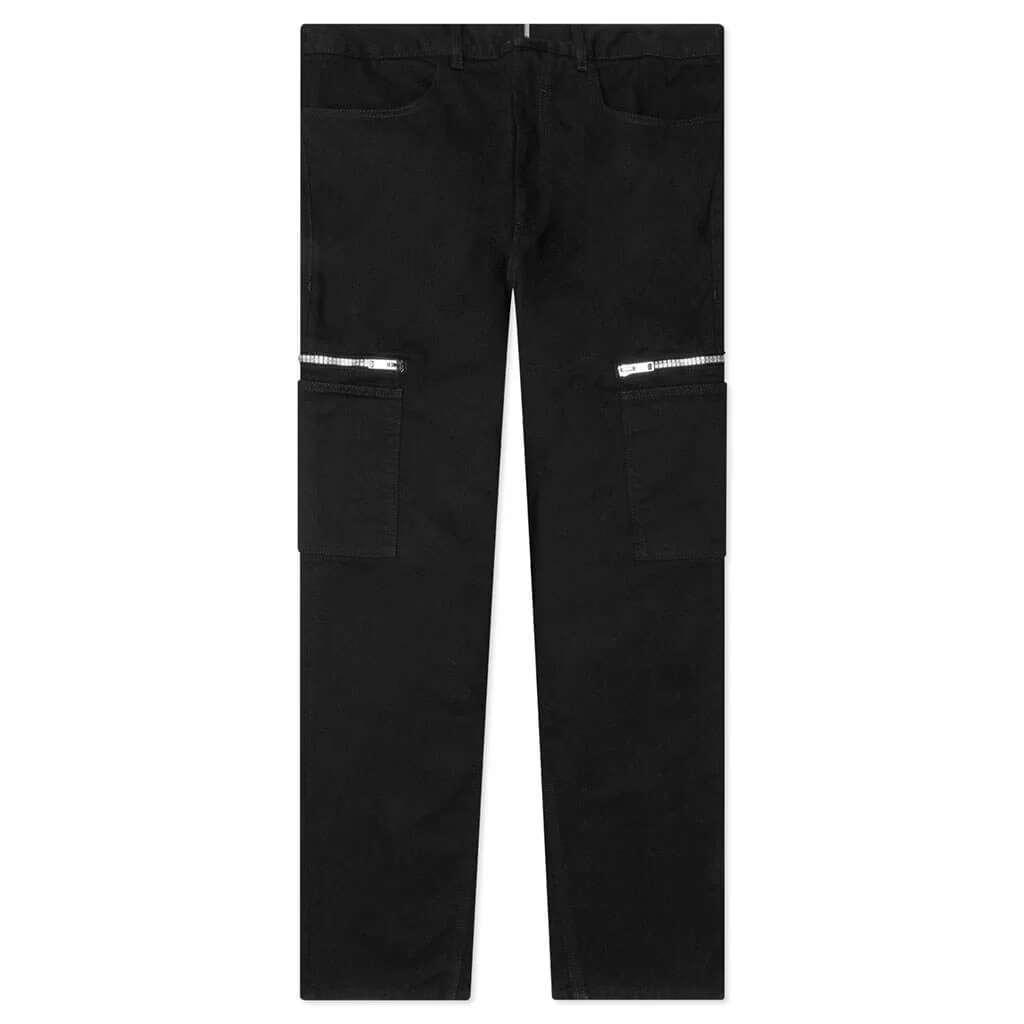 Loose Fit Pant w/ Cargo Pocket and Zip - Black
