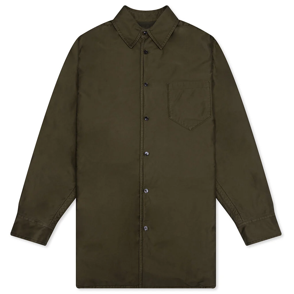 Padded Cotton Satin Shirt - Military Green