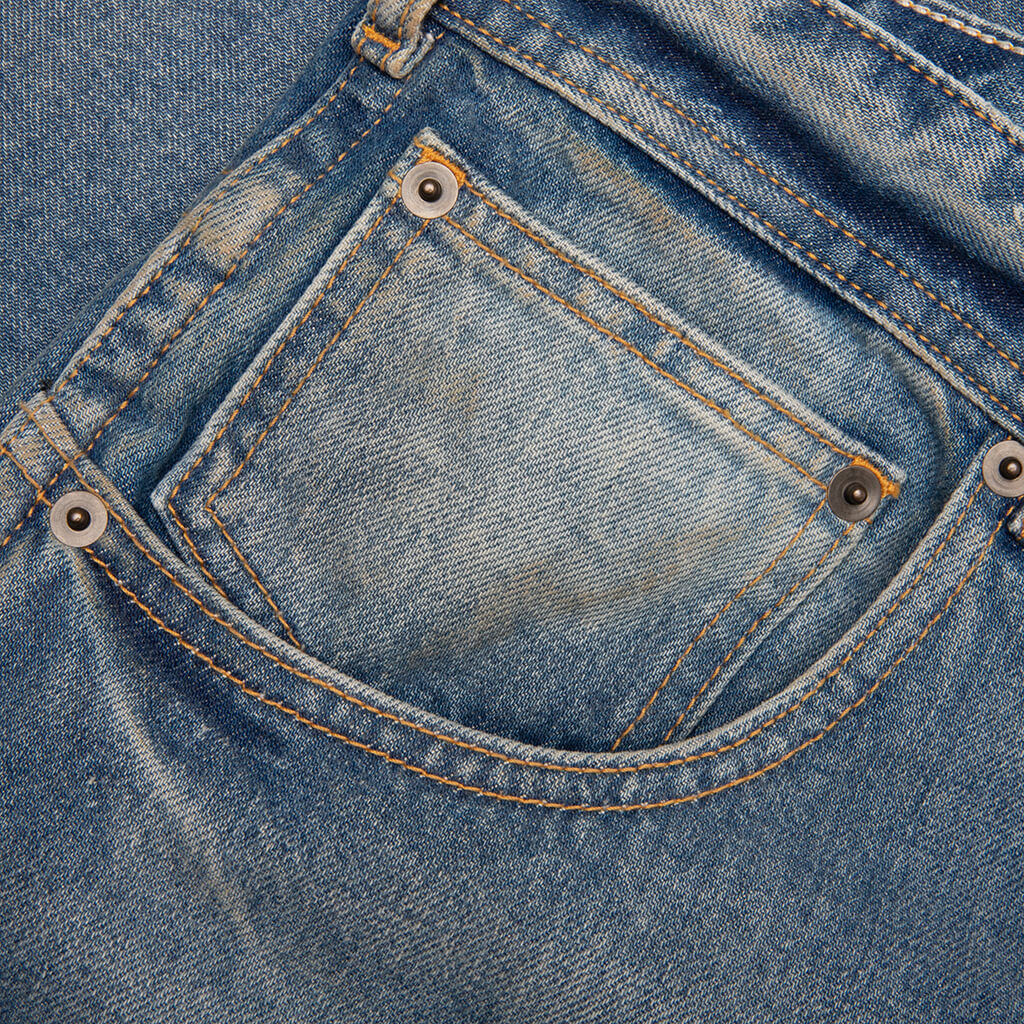 Straight Leg Cropped Jeans - Washed Blue - Image 3