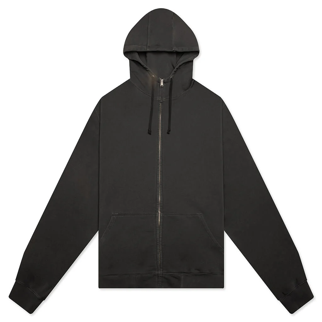Reverse Applicated Stitch Logo Zipped Hoodie - Charcoal