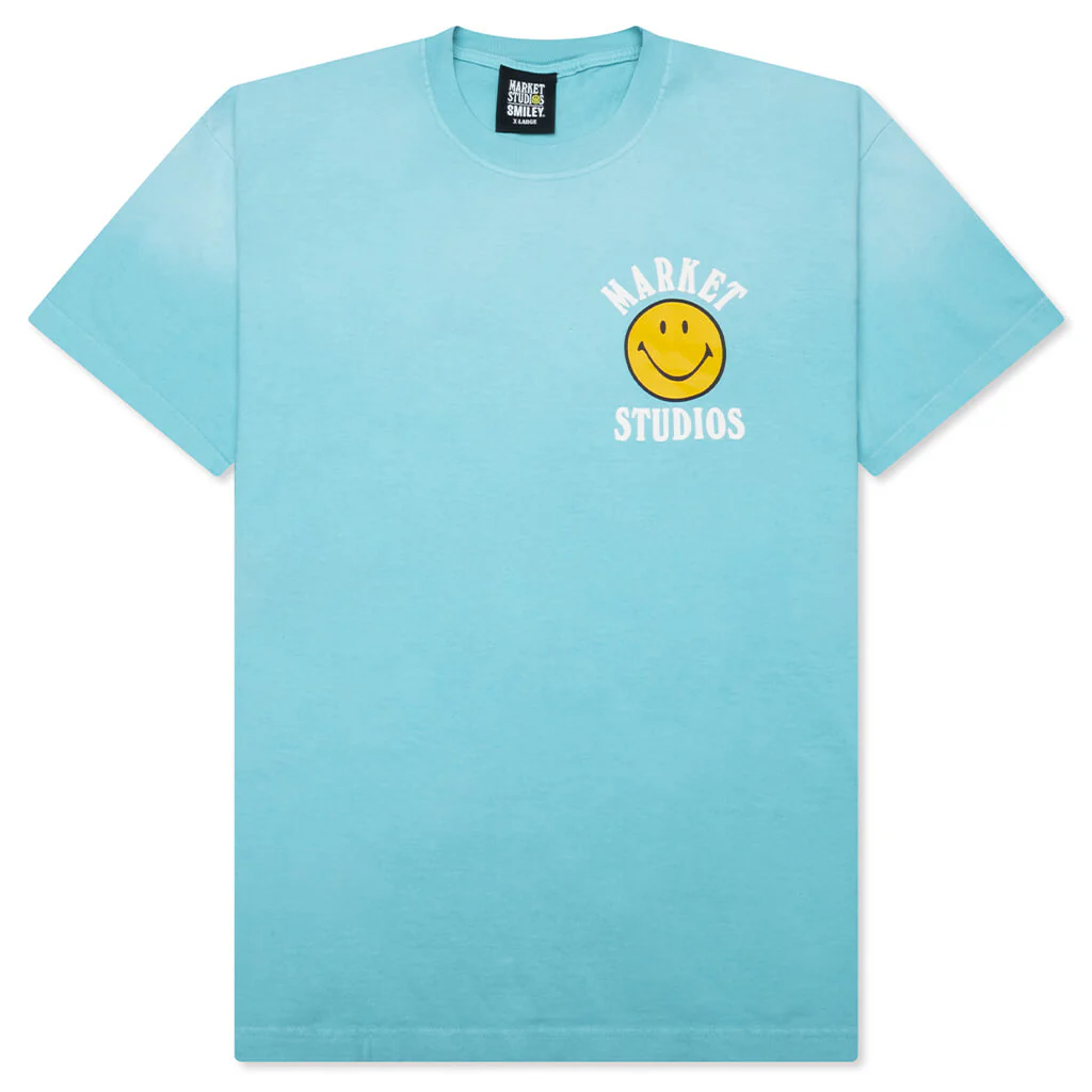 Smiley Upside Down Lockup T-Shirt - Retro Blue