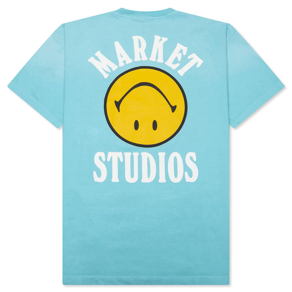 Smiley Upside Down Lockup T-Shirt - Retro Blue - Image 2